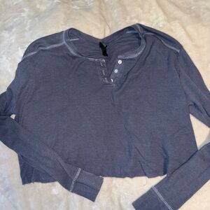 Wild Fable Gray Crop Buttoned Polo Top